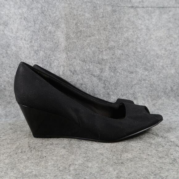 Comfort Plus by Predictions Shoes Womens 8 Wedge Pumps Peep Toe Slip On Black - Picture 1 of 12